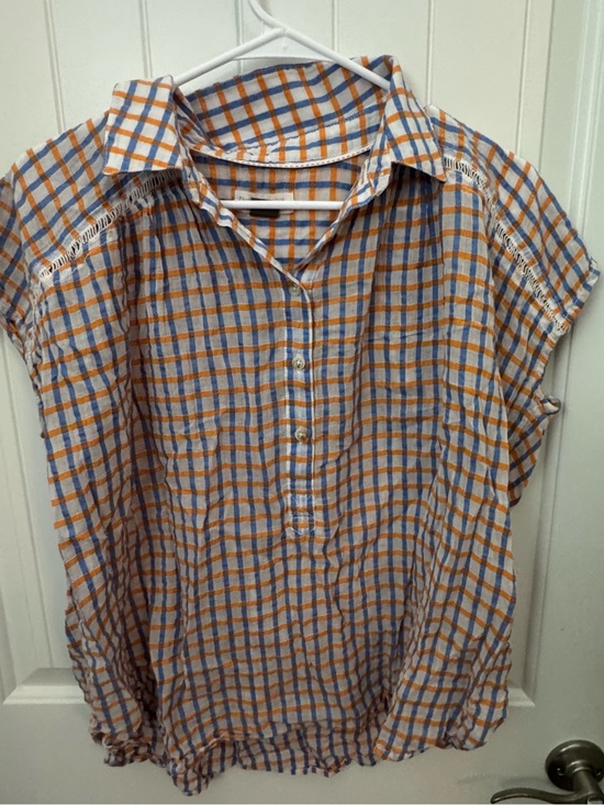 Anthropologie Tops - Anthropologie Pilcro Plaid Linen Blend Popover Blouse | Small | Blue & Orange A